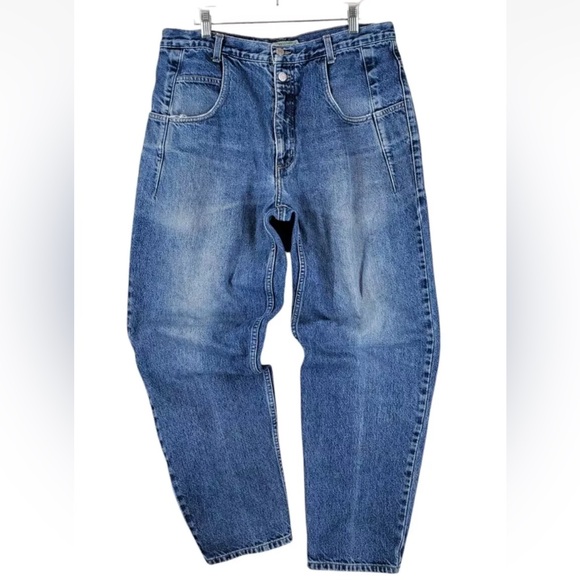 Vtg Guess Blue Jeans Men 34x29.5 Baggy Hi Rise Tapered Distressed USA 90s Grunge - Picture 2 of 15